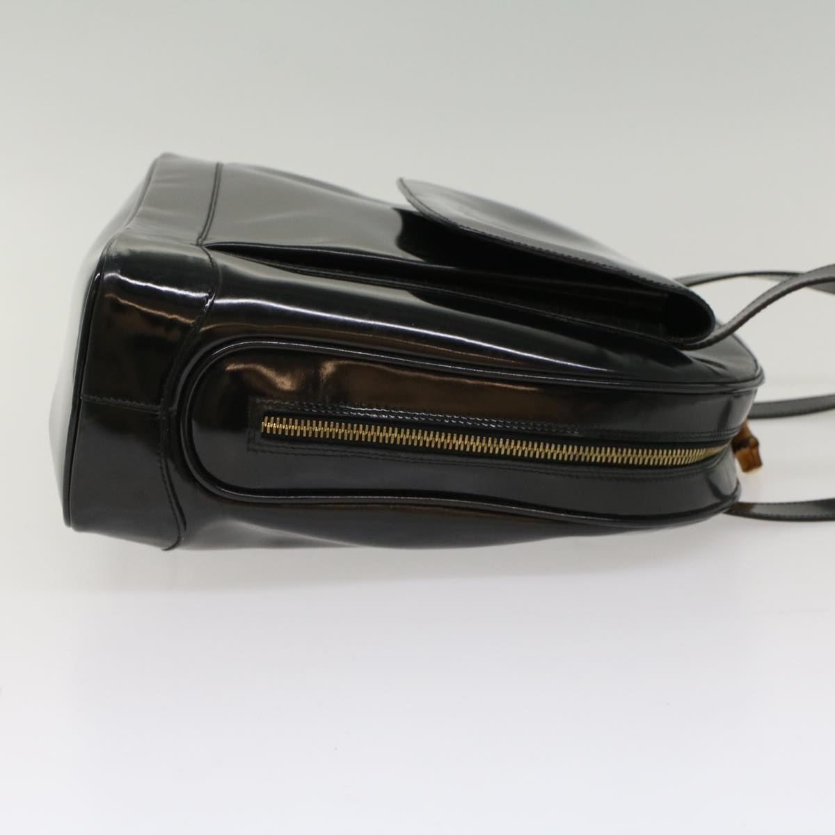 GUCCI Bamboo Shoulder Bag Patent leather Black Auth bs8138