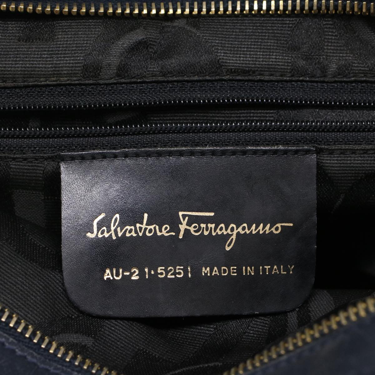 Salvatore Ferragamo Chain Hand Bag Canvas Navy Auth bs8156