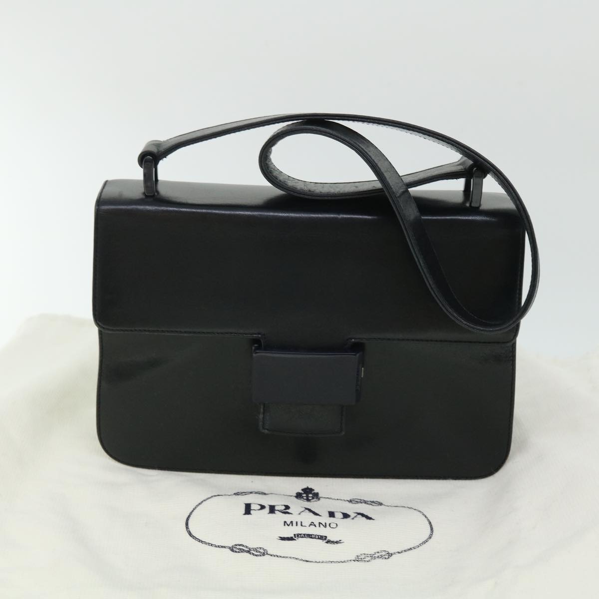 PRADA Shoulder Bag Leather Navy Auth bs8171