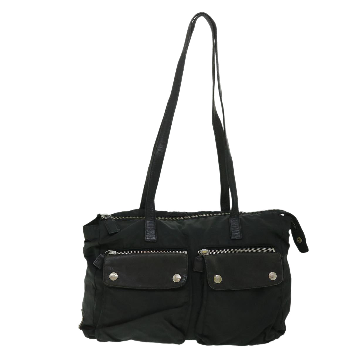 PRADA Shoulder Bag Nylon Leather Black Auth bs8185