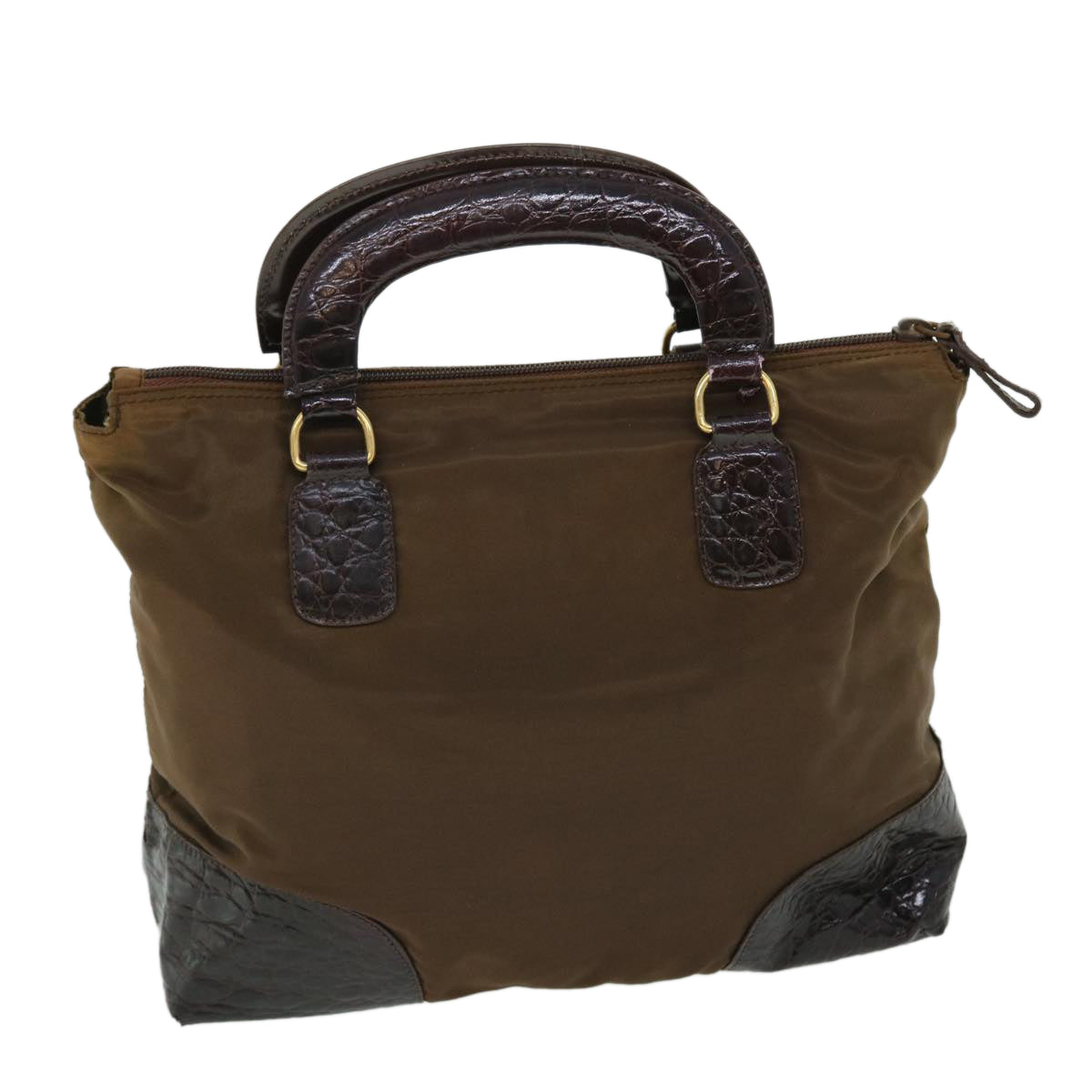 PRADA Hand Bag Nylon Leather Brown Auth bs8189 - 0