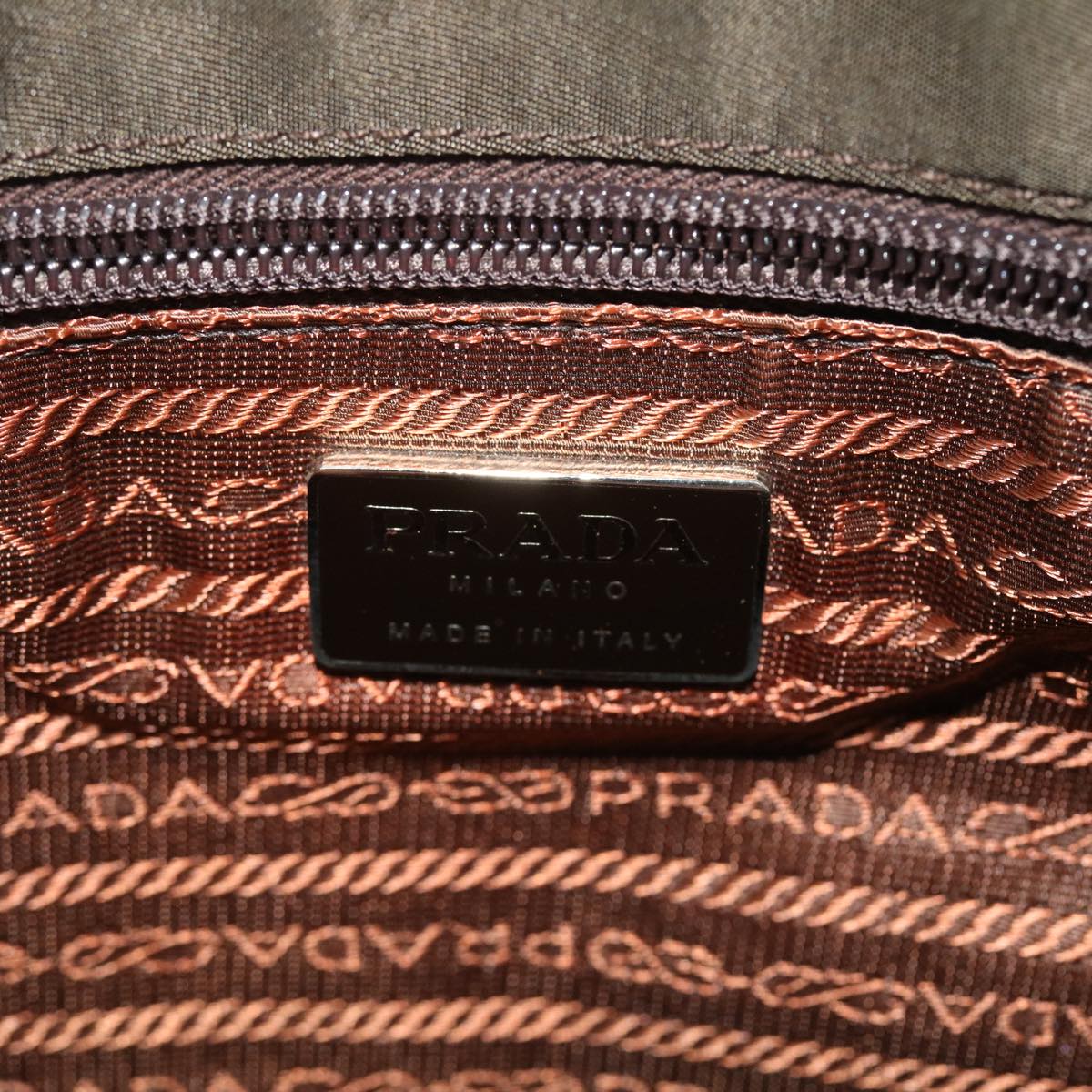 PRADA Hand Bag Nylon Khaki Auth bs8191