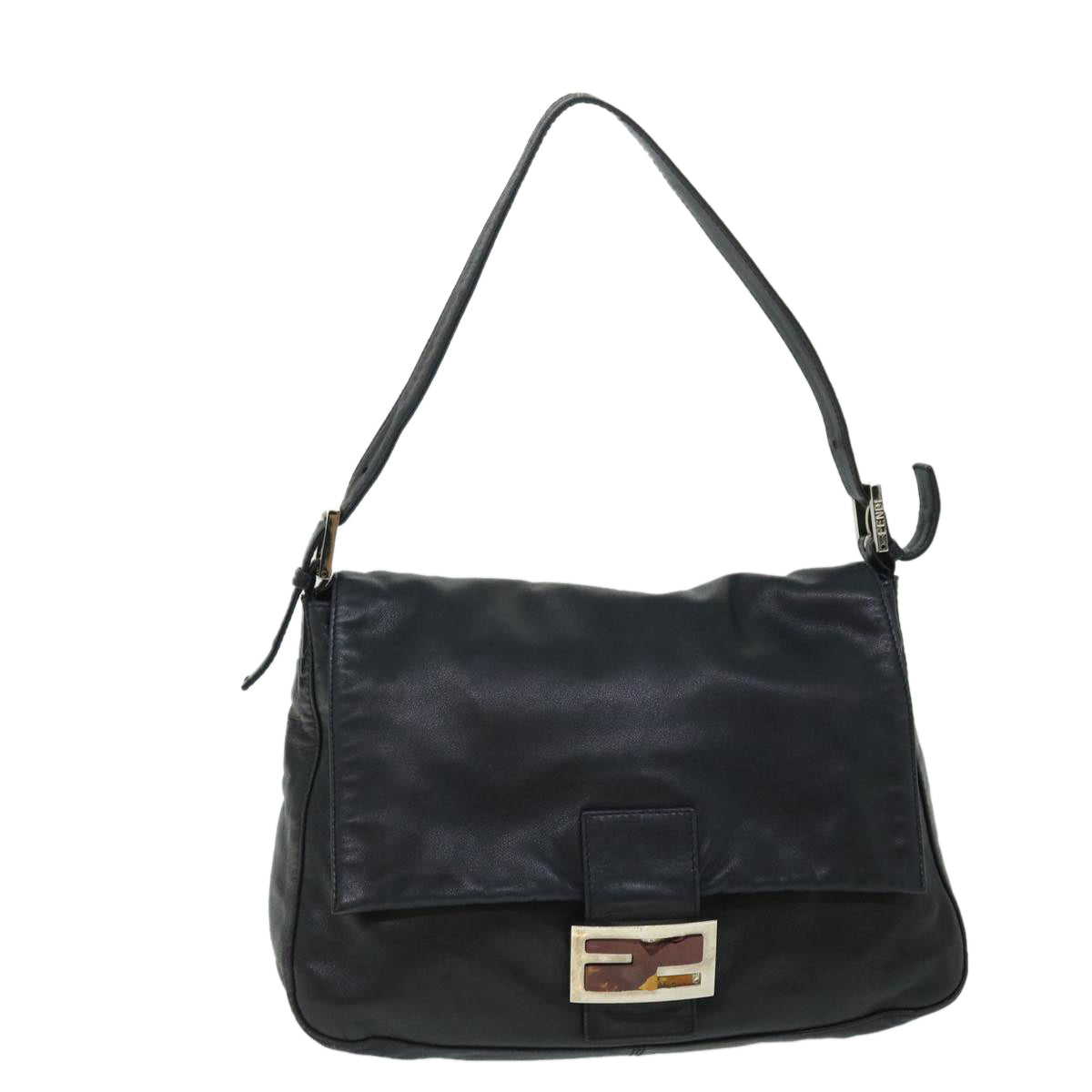 FENDI Mamma Baguette Shoulder Bag Leather Black Auth bs8192
