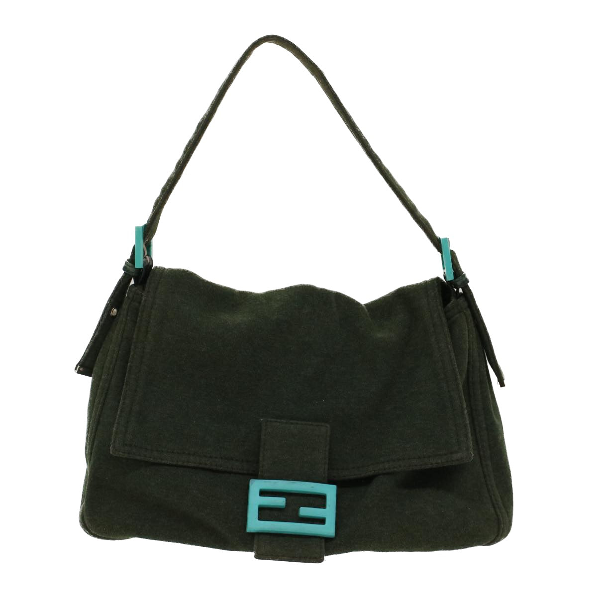 FENDI Mamma Baguette Shoulder Bag cotton Green Light Blue Auth bs8194 - 0