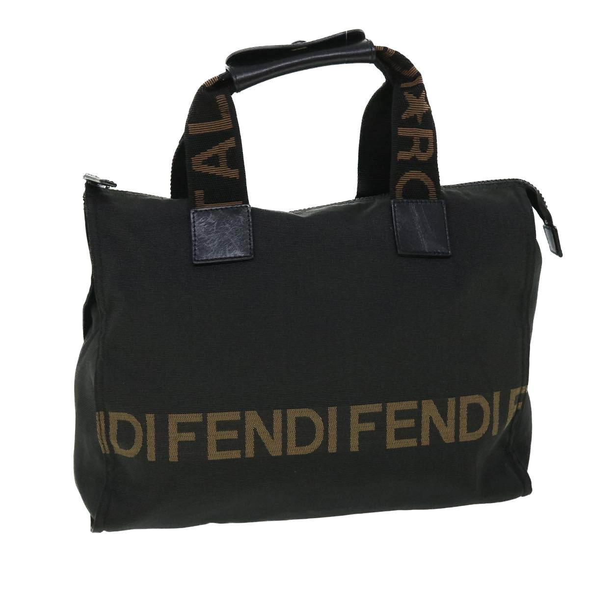 FENDI Hand Bag Nylon Black Brown Auth bs8205