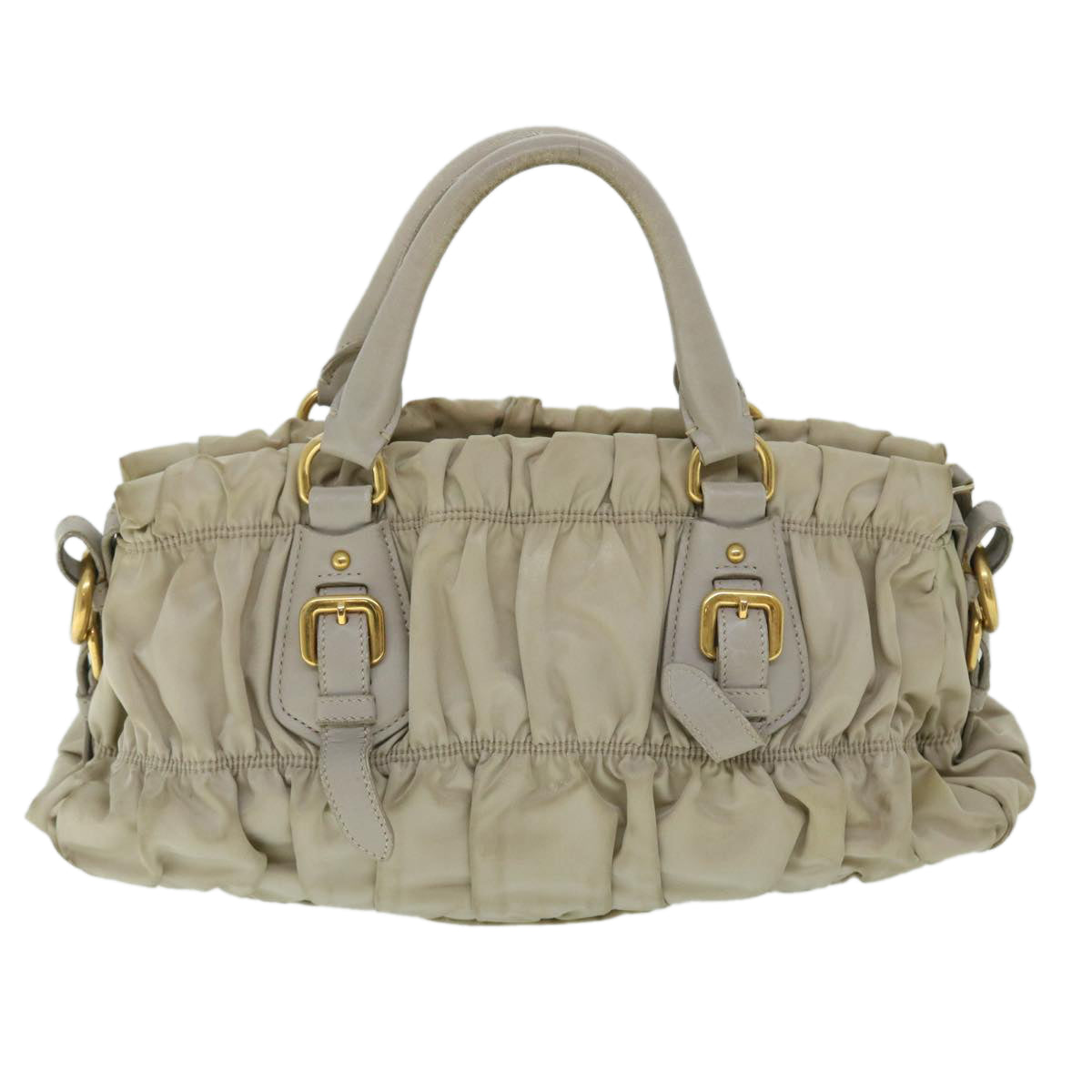 PRADA Hand Bag Nylon Leather 2way Beige Auth bs8206