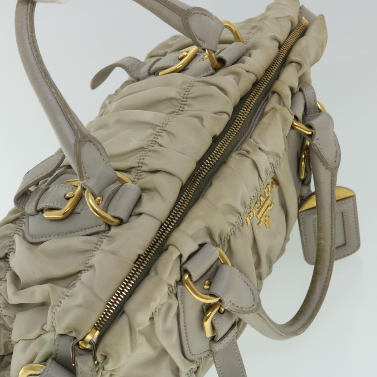 PRADA Hand Bag Nylon Leather 2way Beige Auth bs8206