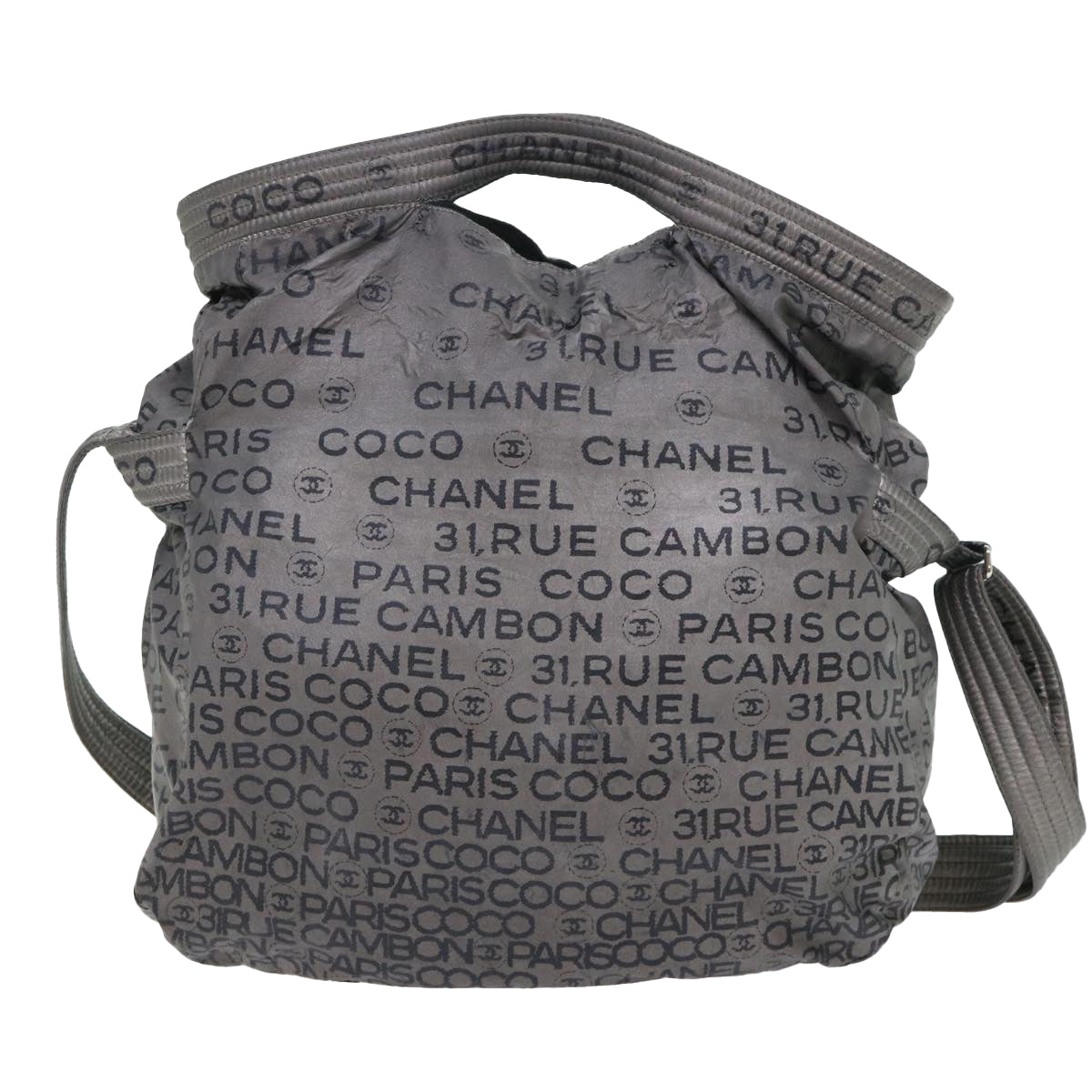 CHANEL Unlimited Shoulder Bag Coated Canvas Gray CC Auth bs8210