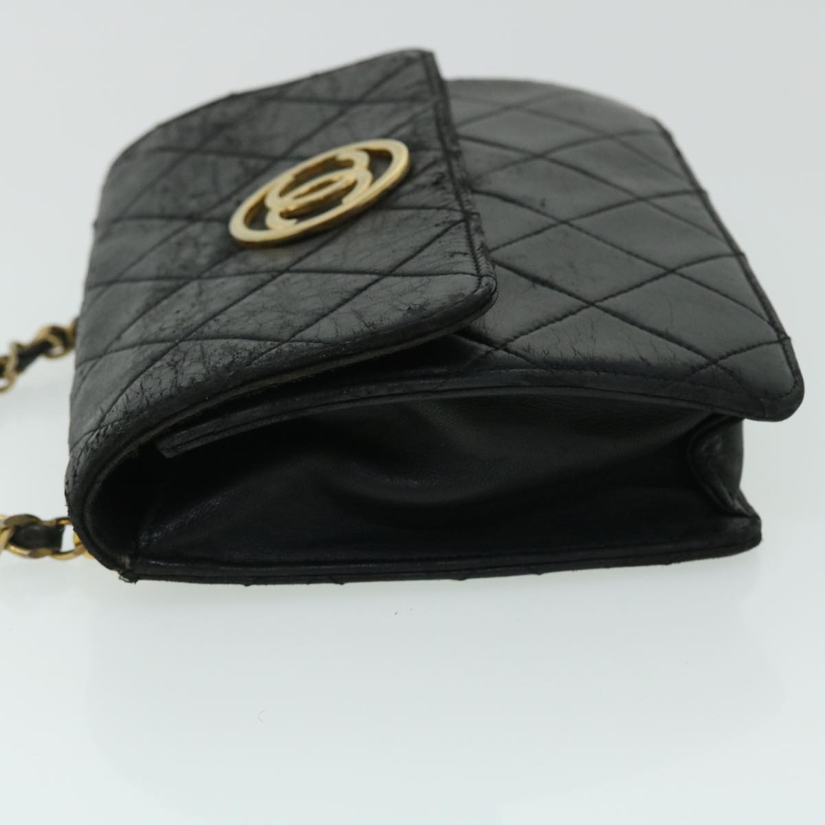 CHANEL Matelasse Chain Shoulder Bag Lamb Skin Black CC Auth bs8230