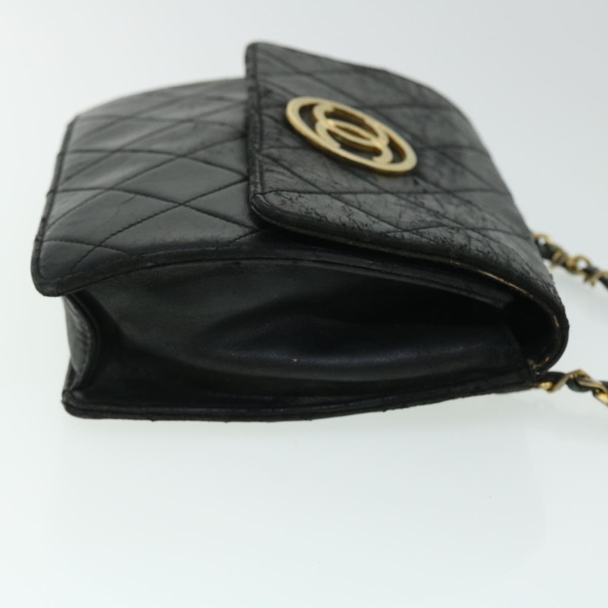 CHANEL Matelasse Chain Shoulder Bag Lamb Skin Black CC Auth bs8230