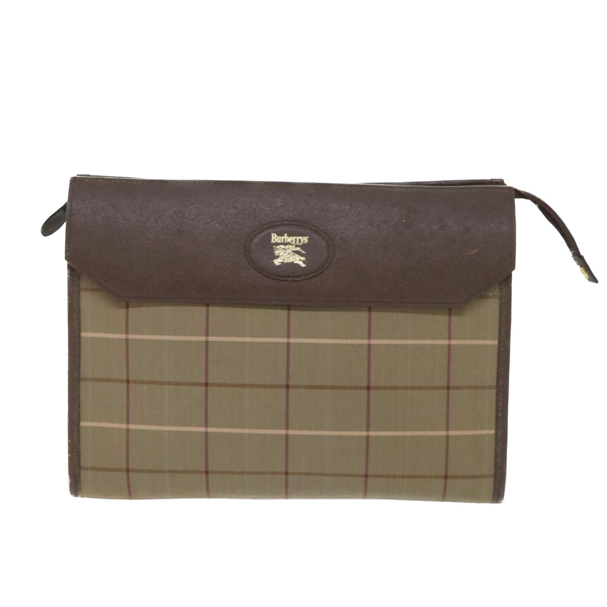 Burberrys Nova Check Clutch Bag Canvas Leather 2Set Beige Brown Auth bs8236 - 0