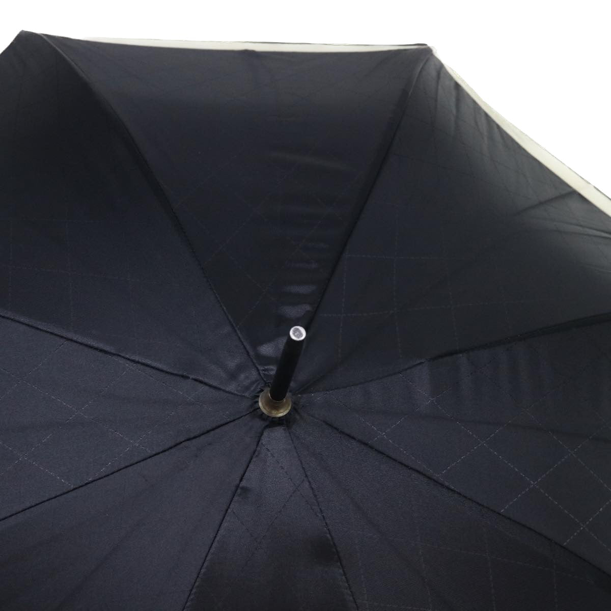 CHANEL COCO Mark Umbrella Nylon Plastic White Black CC Auth bs8242