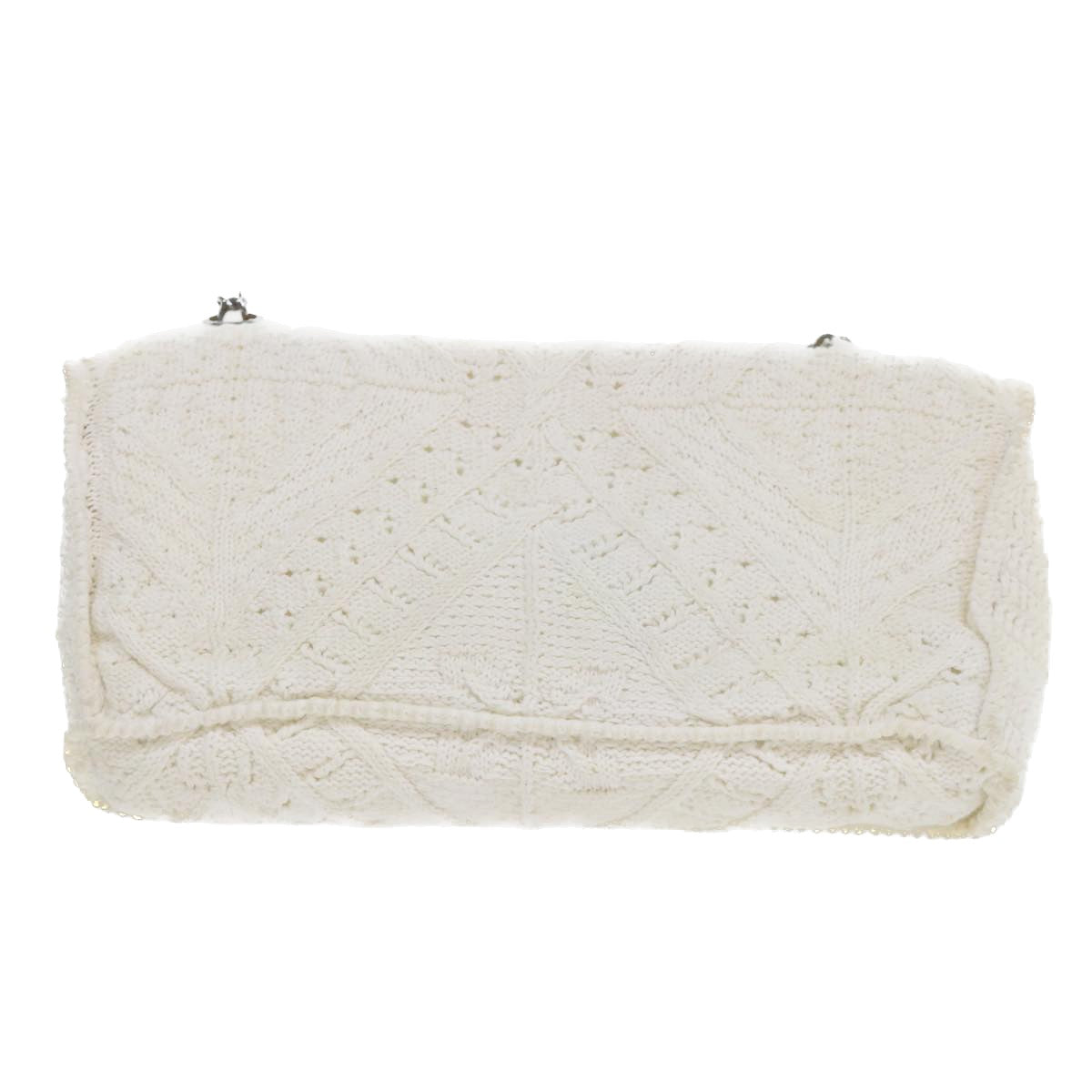 CHANEL Braid Flap Chain Shoulder Bag Cotton White CC Auth bs8243 - 0