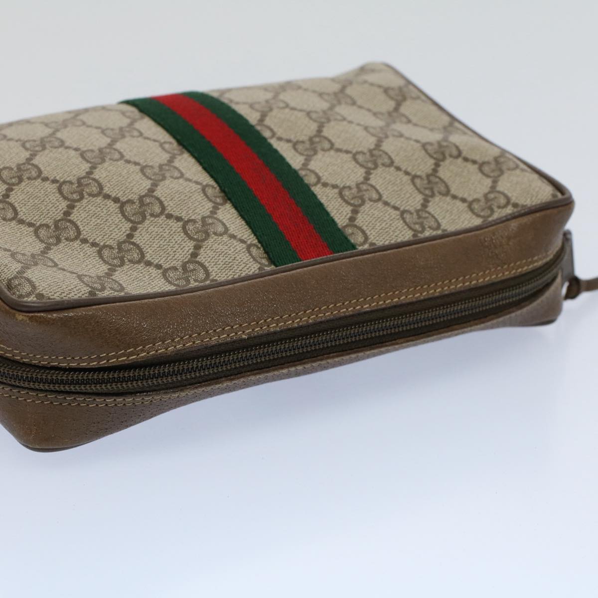 GUCCI GG Canvas Web Sherry Line Clutch Bag Beige Red Green 89 01 012 Auth bs8258