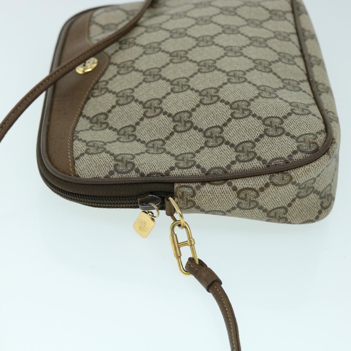 GUCCI GG Canvas Shoulder Bag PVC Leather Beige Auth bs8259