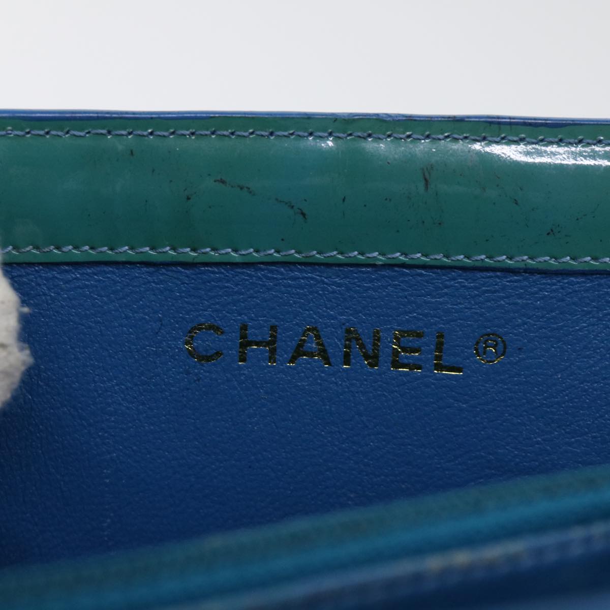 CHANEL Shoulder Bag Patent leather Blue CC Auth bs8265