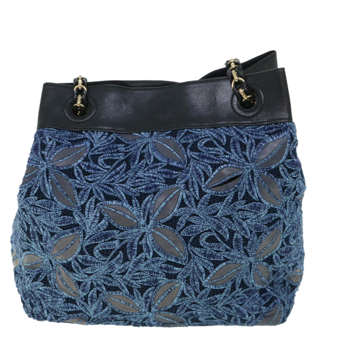 BALLY Chain Shoulder Bag Canvas Blue Auth bs8267 - 0