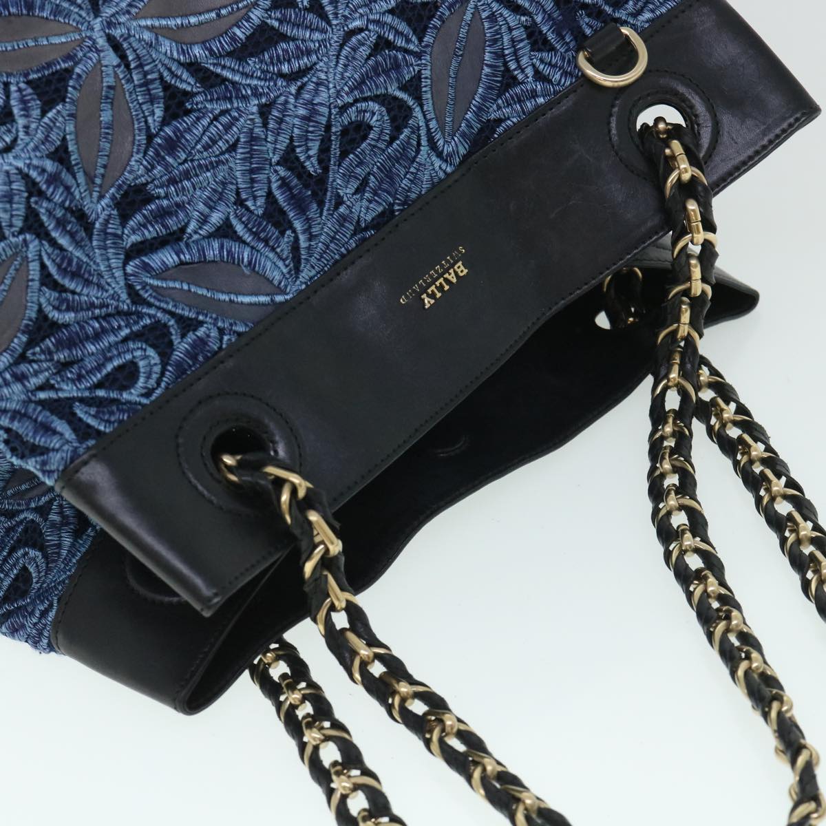 BALLY Chain Shoulder Bag Canvas Blue Auth bs8267
