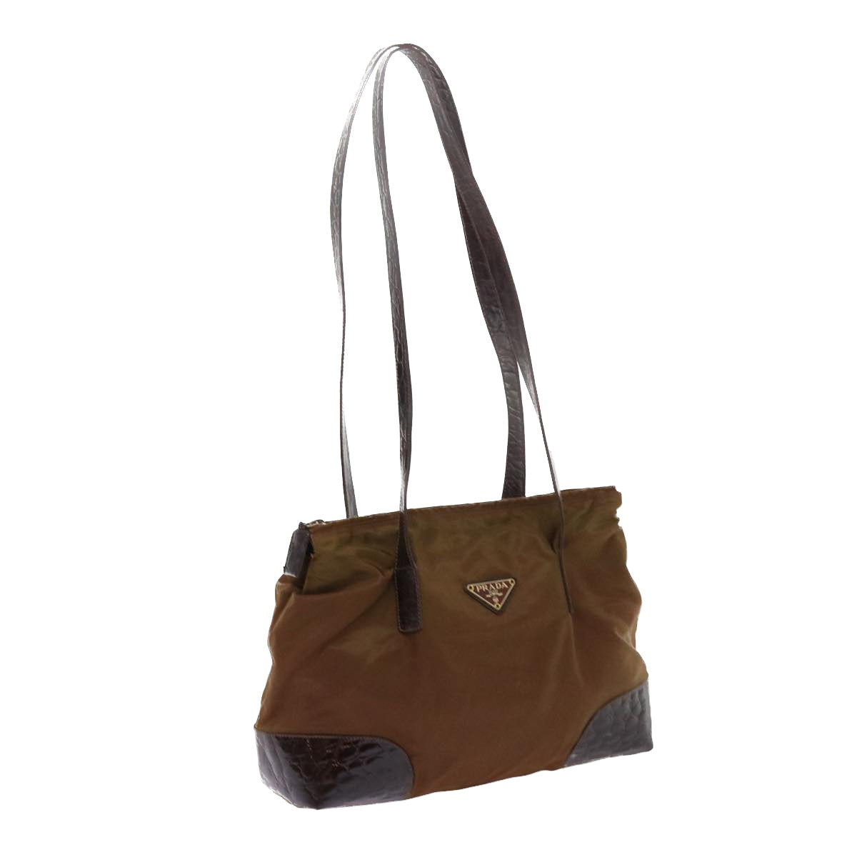 PRADA Shoulder Bag Nylon Brown Auth bs8276