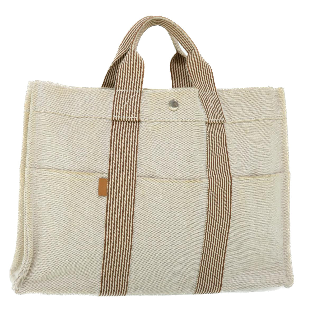 HERMES Her Line MM Hand Bag Canvas Beige Auth bs8300