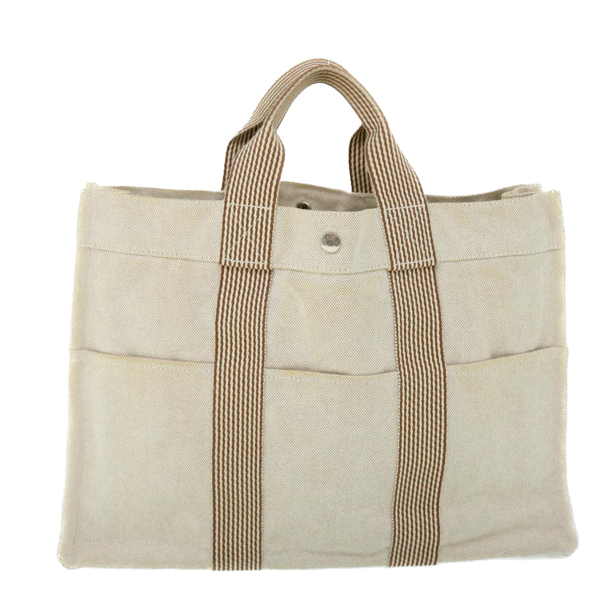 HERMES Her Line MM Hand Bag Canvas Beige Auth bs8300 - 0
