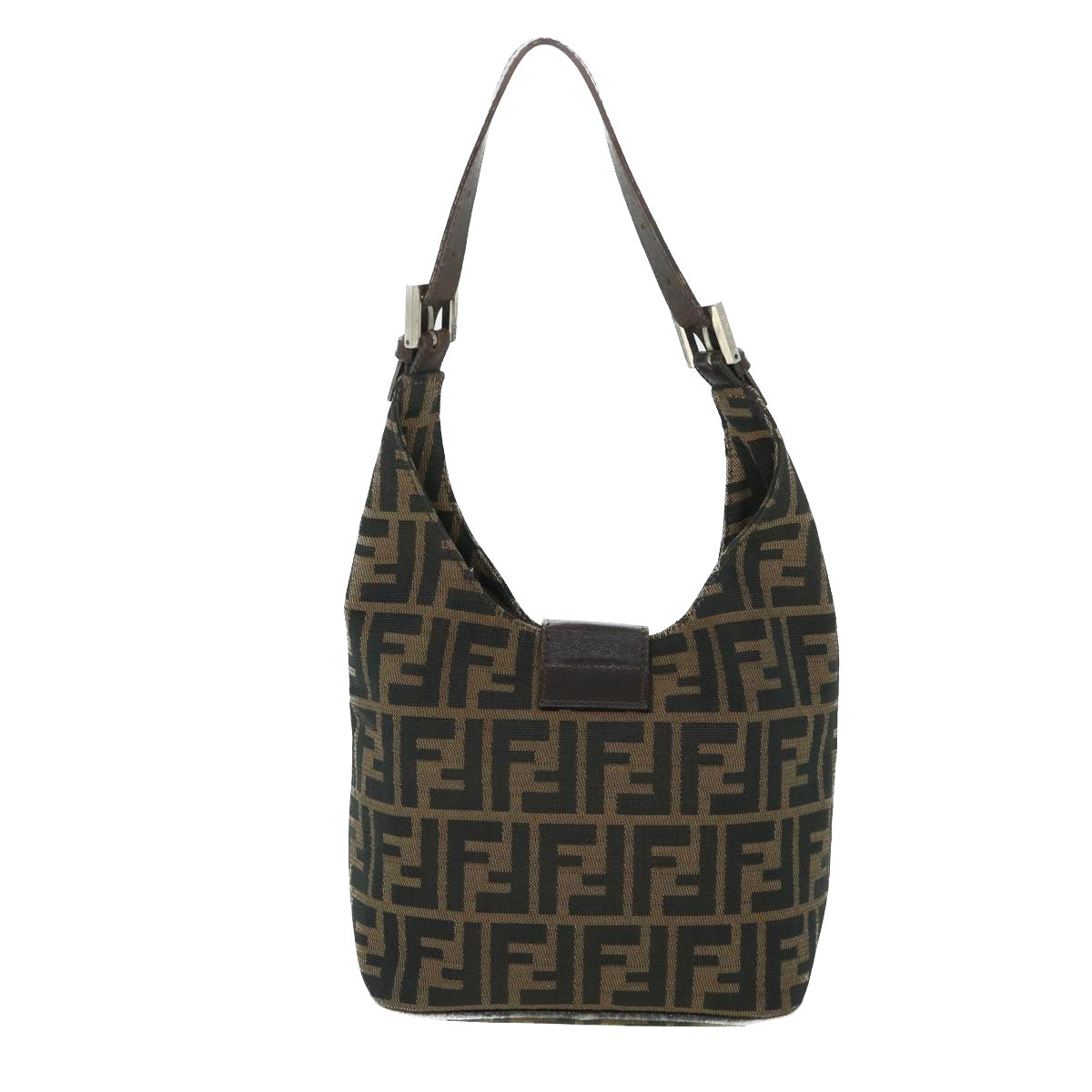 FENDI Zucca Canvas Mamma Baguette Shoulder Bag Black Brown Auth bs8308