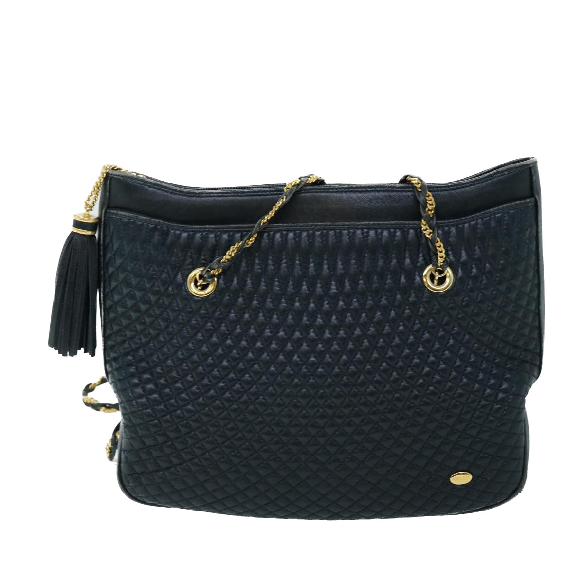 BALLY Quilted Chain Shoulder Bag Leather Navy Auth bs8314