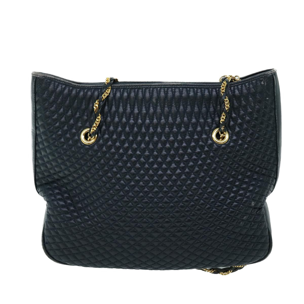BALLY Quilted Chain Shoulder Bag Leather Navy Auth bs8314 - 0