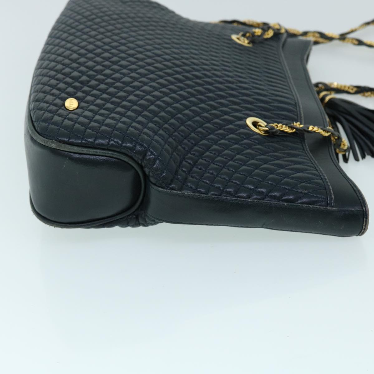 BALLY Quilted Chain Shoulder Bag Leather Navy Auth bs8314