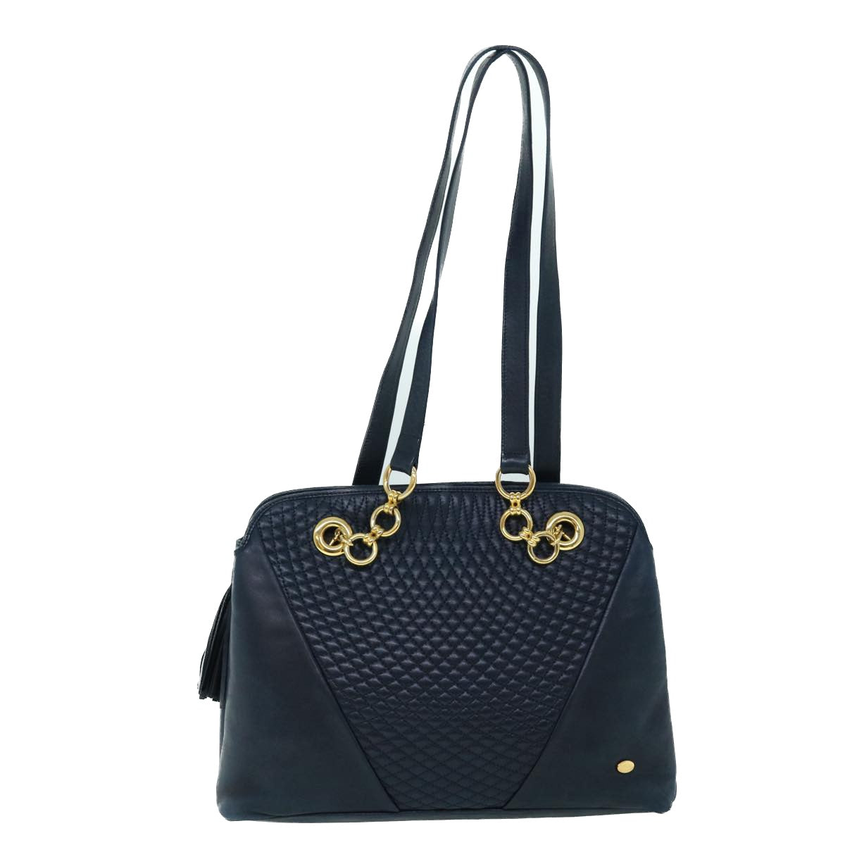 BALLY Quilted Chain Shoulder Bag Leather Navy Auth bs8315