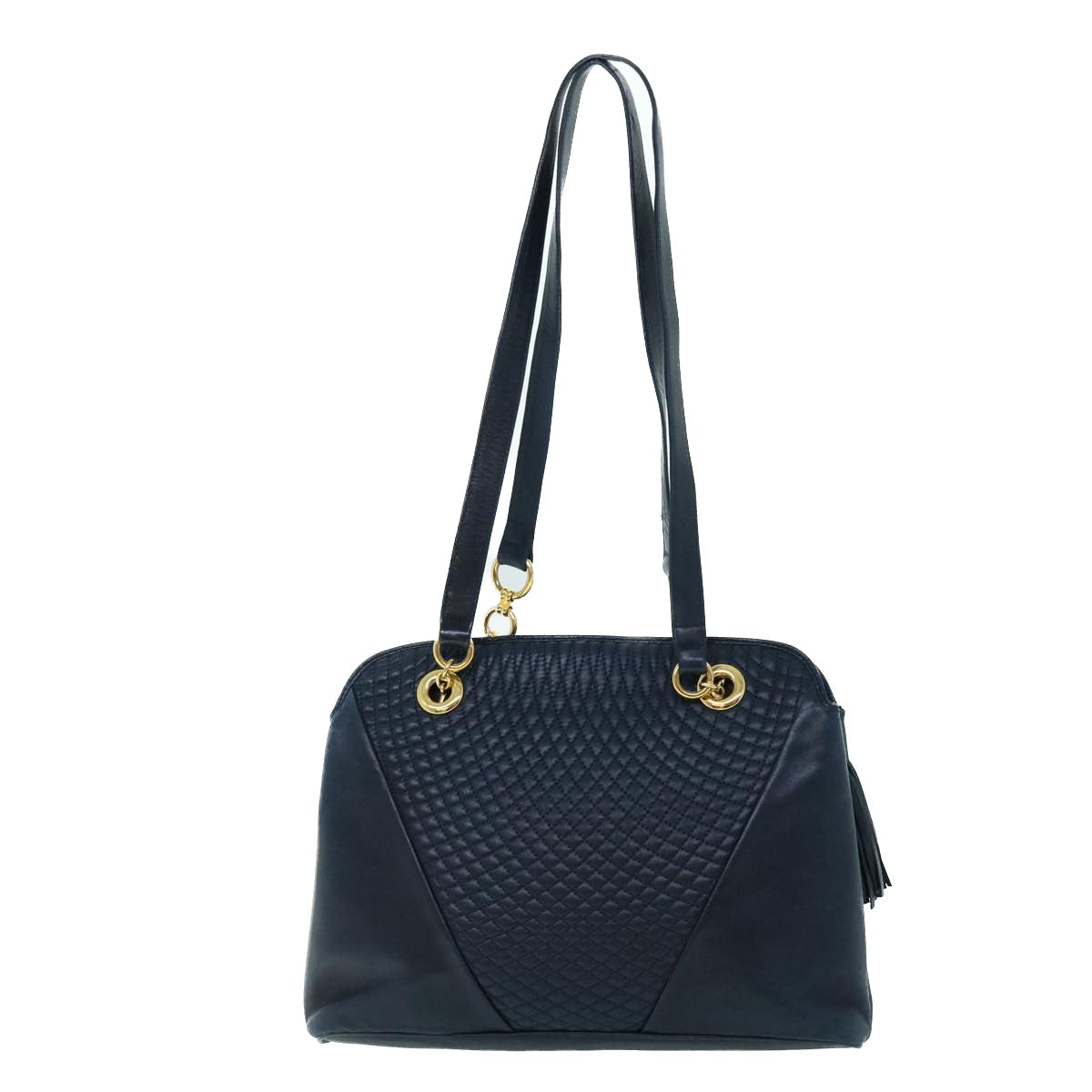BALLY Quilted Chain Shoulder Bag Leather Navy Auth bs8315 - 0