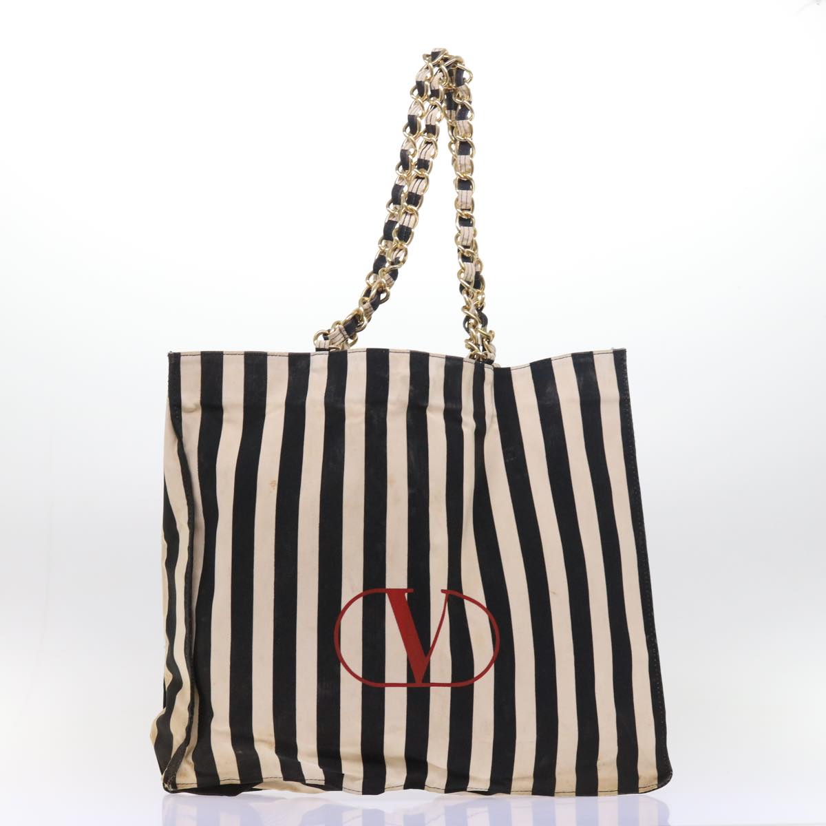 VALENTINO Chain Shoulder Bag Canvas 2Set White Black Auth bs8316