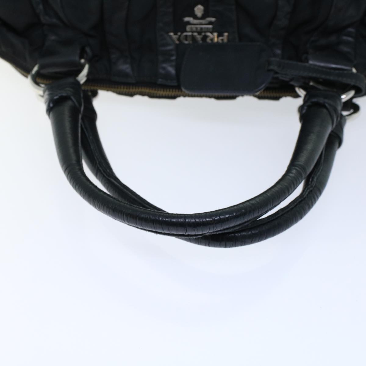 PRADA Shoulder Bag Leather Nylon Black Auth bs8336