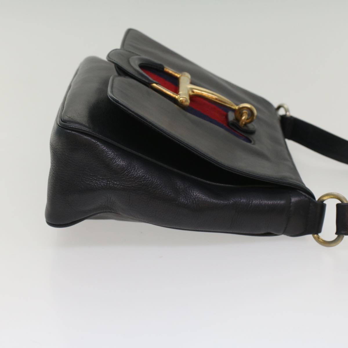 GUCCI Sherry Line Shoulder Bag Leather Black Red Navy Auth bs8337