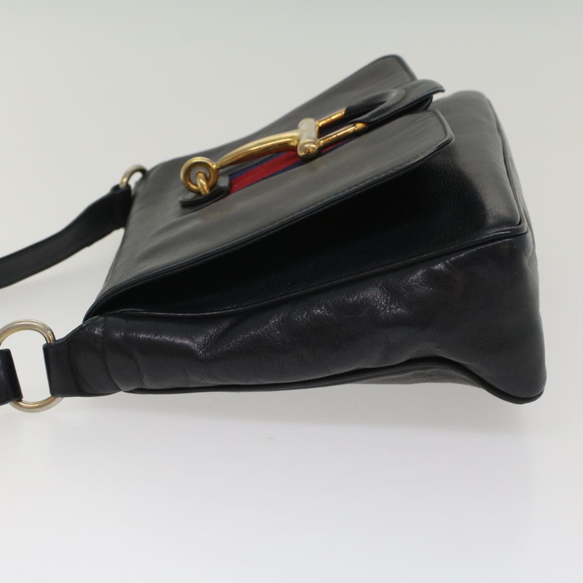 GUCCI Sherry Line Shoulder Bag Leather Black Red Navy Auth bs8337