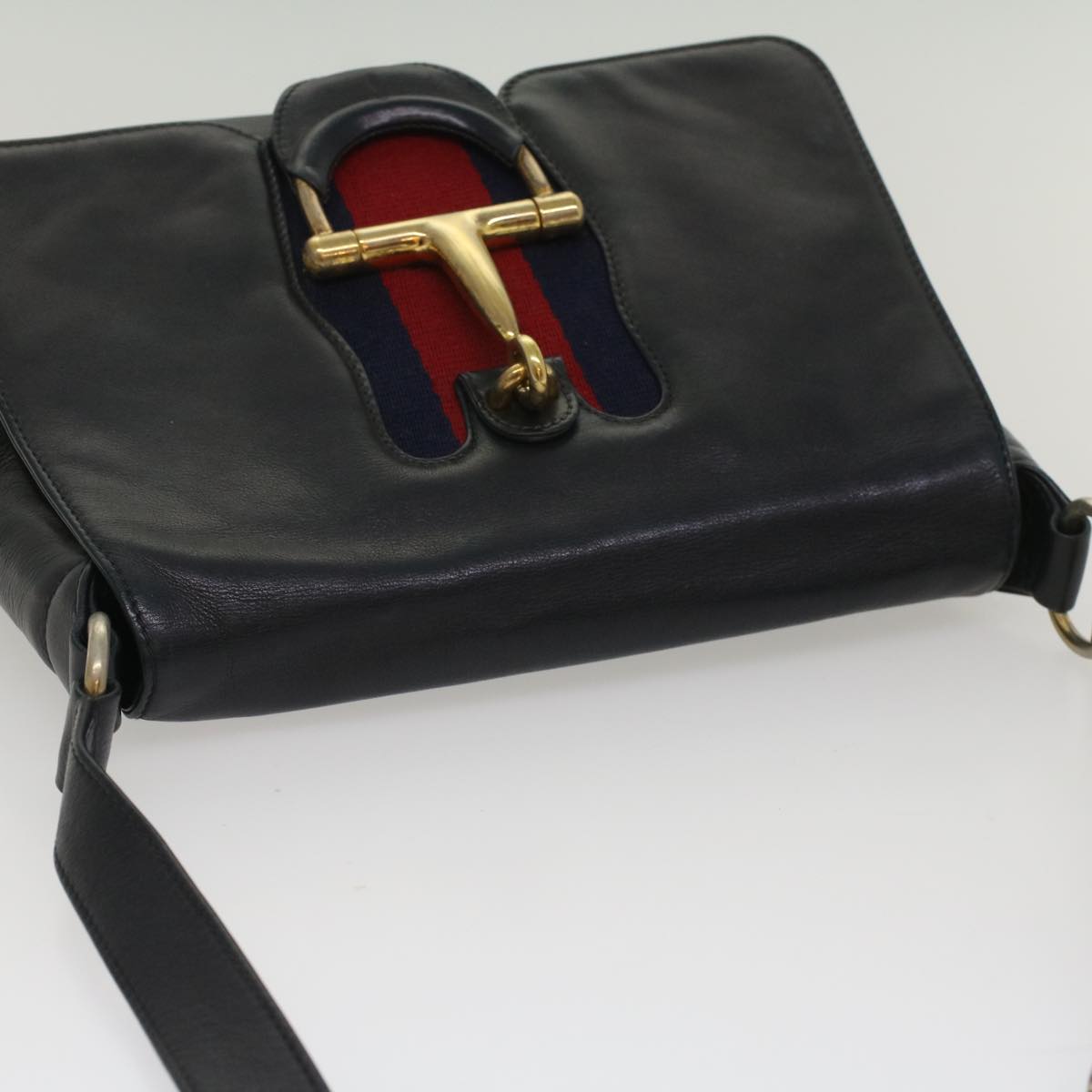 GUCCI Sherry Line Shoulder Bag Leather Black Red Navy Auth bs8337