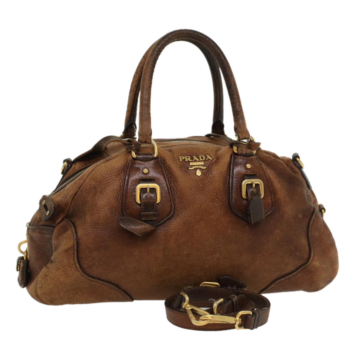 PRADA Shoulder Bag Leather 2way Brown Auth bs8341