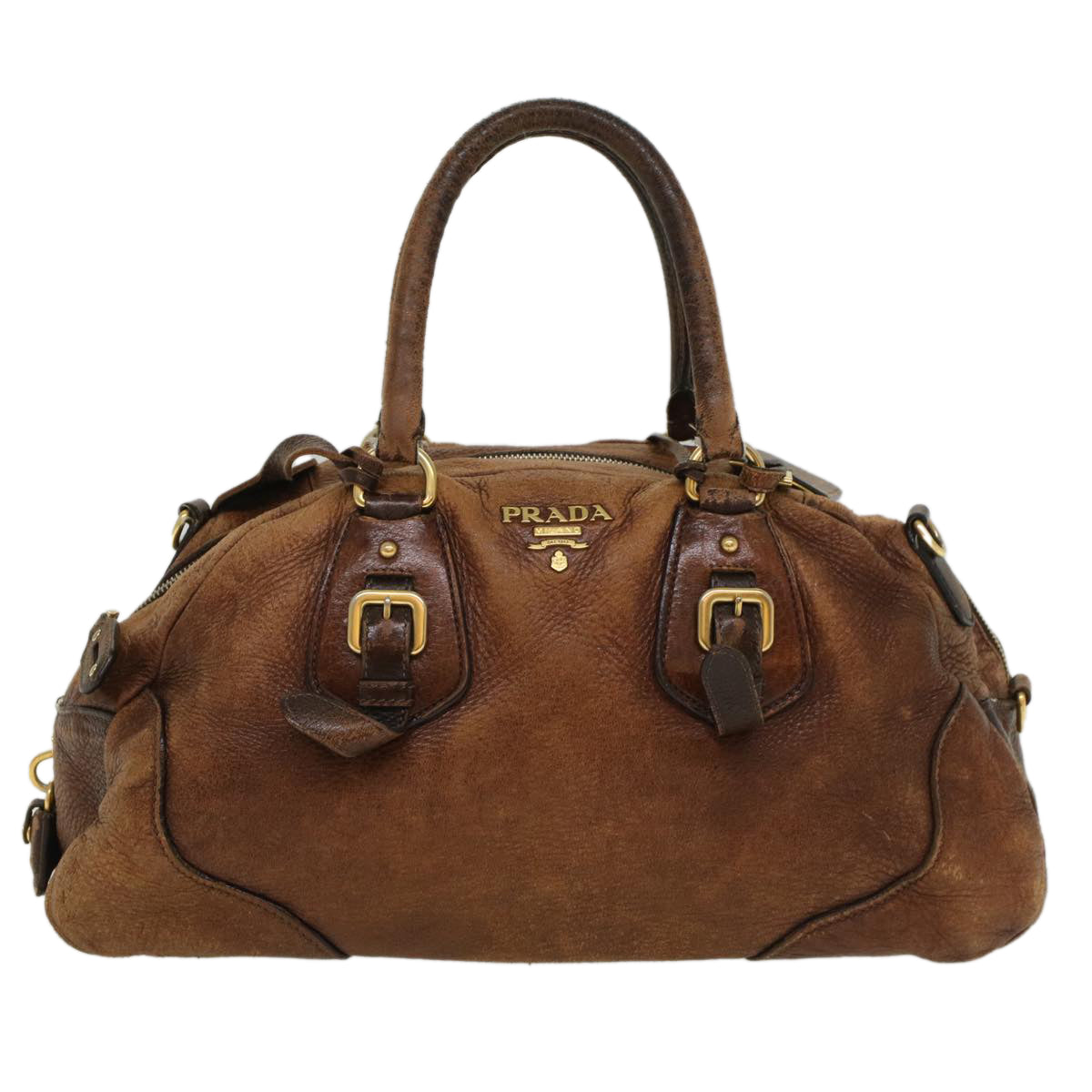 PRADA Shoulder Bag Leather 2way Brown Auth bs8341