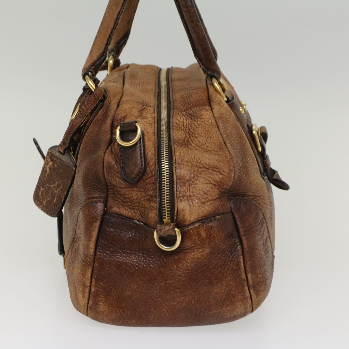 PRADA Shoulder Bag Leather 2way Brown Auth bs8341