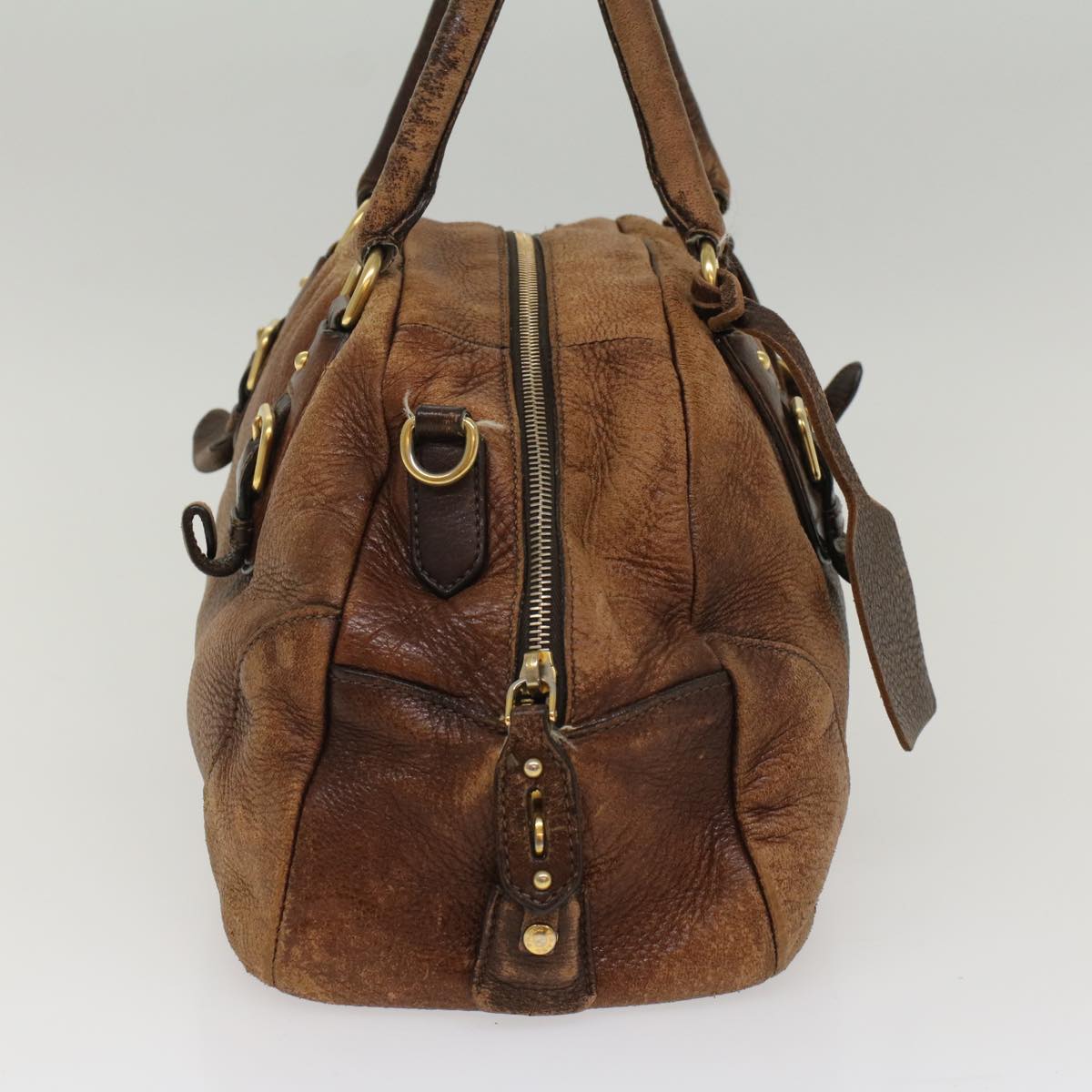 PRADA Shoulder Bag Leather 2way Brown Auth bs8341