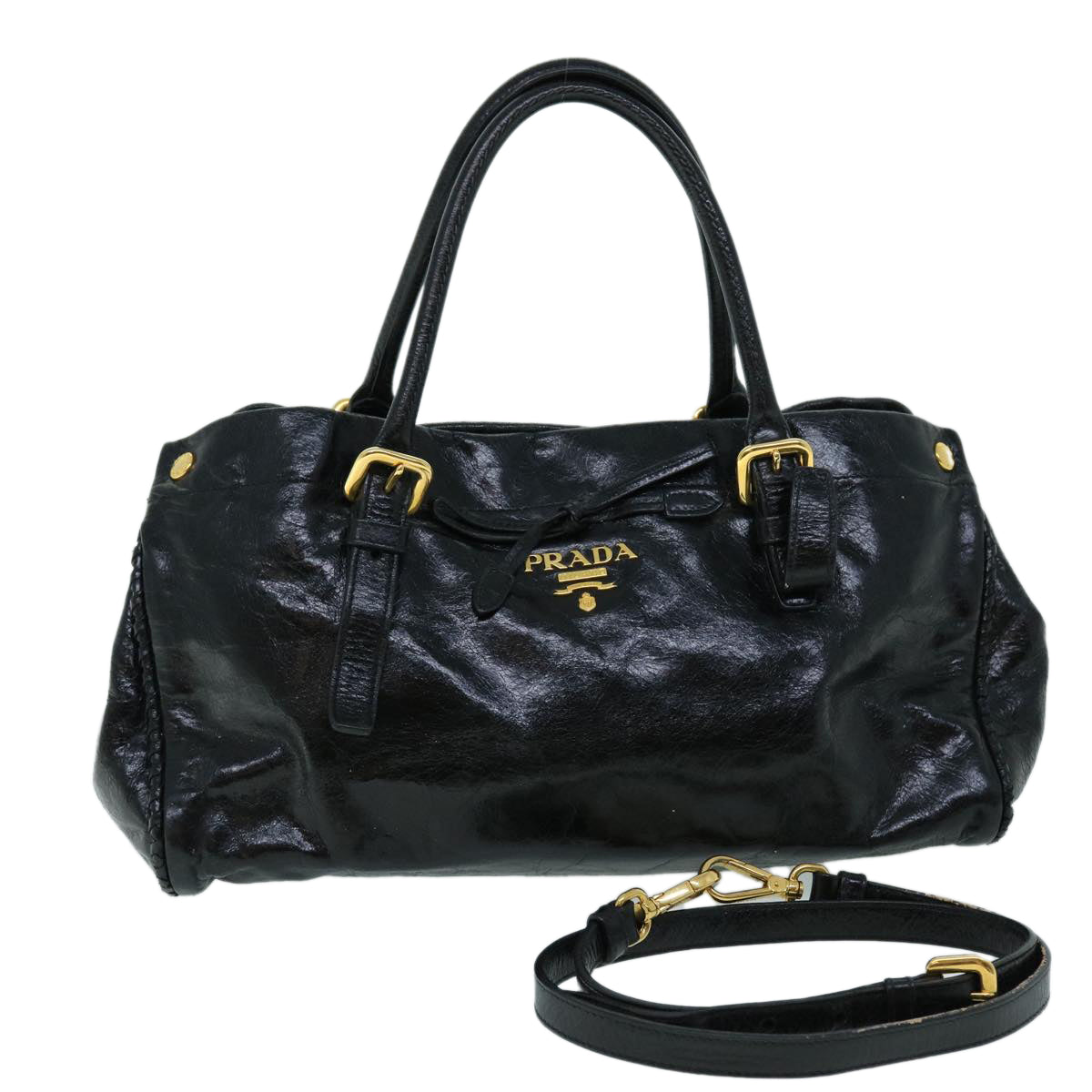 PRADA Shoulder Bag Leather 2way Black Auth bs8350