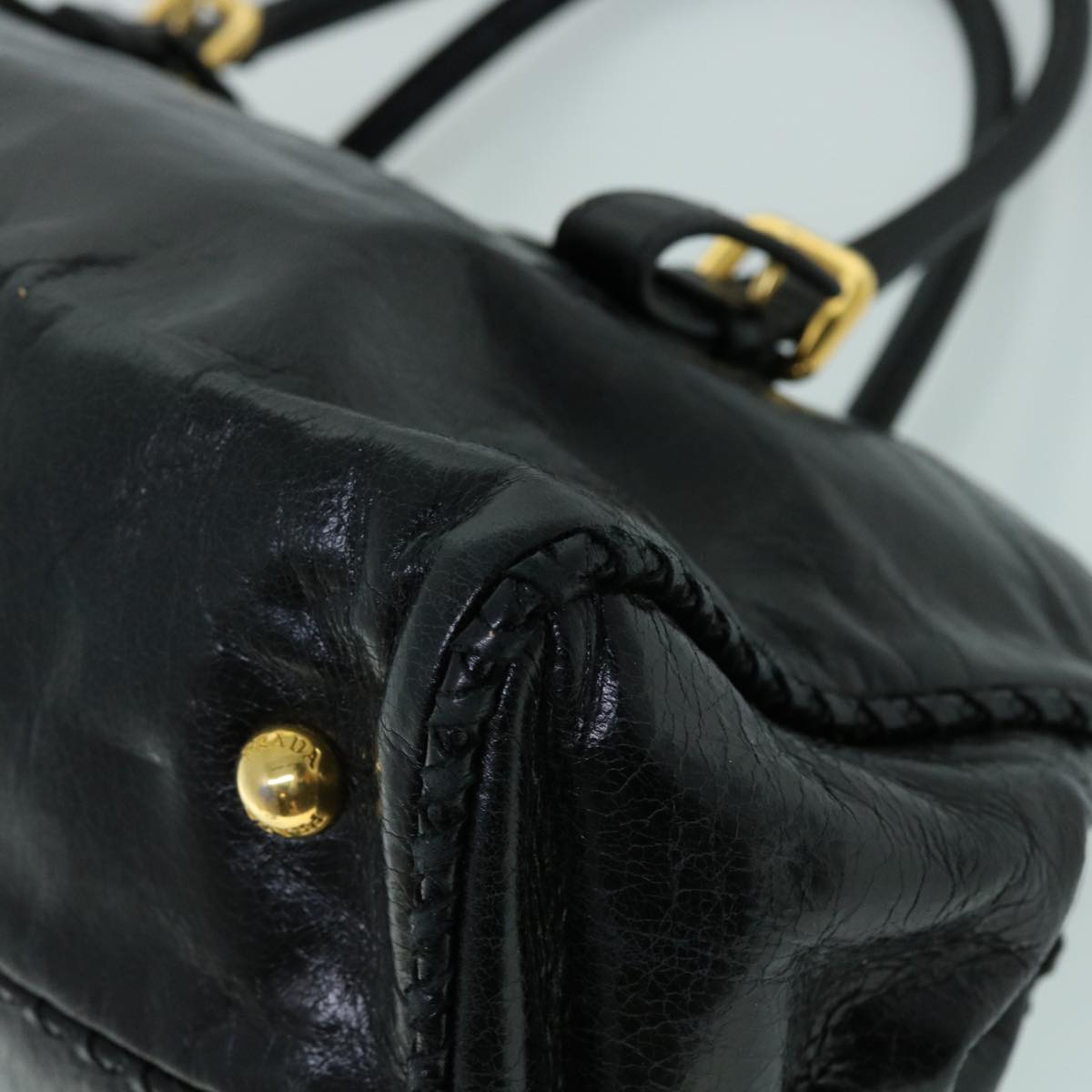 PRADA Shoulder Bag Leather 2way Black Auth bs8350