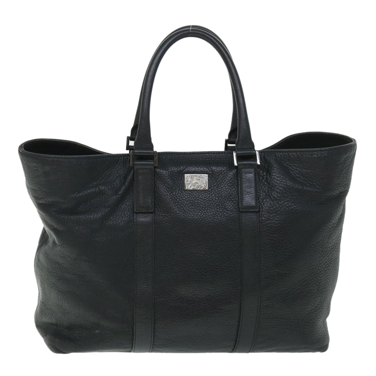 BURBERRY Black label Tote Bag Leather Black Auth bs8359