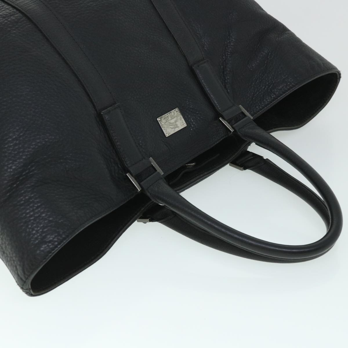 BURBERRY Black label Tote Bag Leather Black Auth bs8359