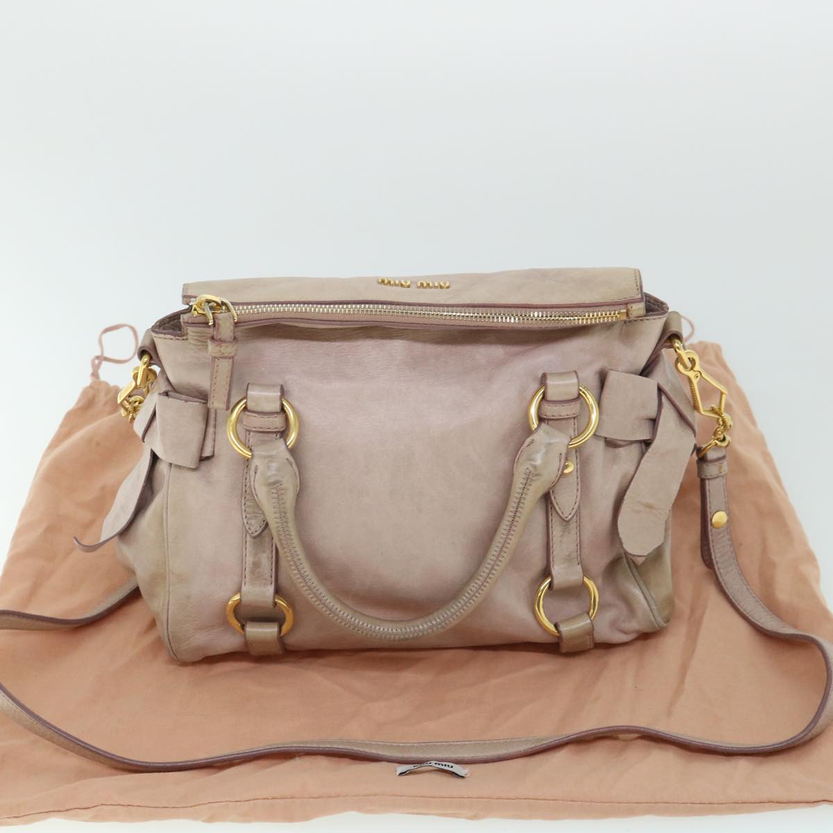 Miu Miu Hand Bag Leather 2way Pink Auth bs8390