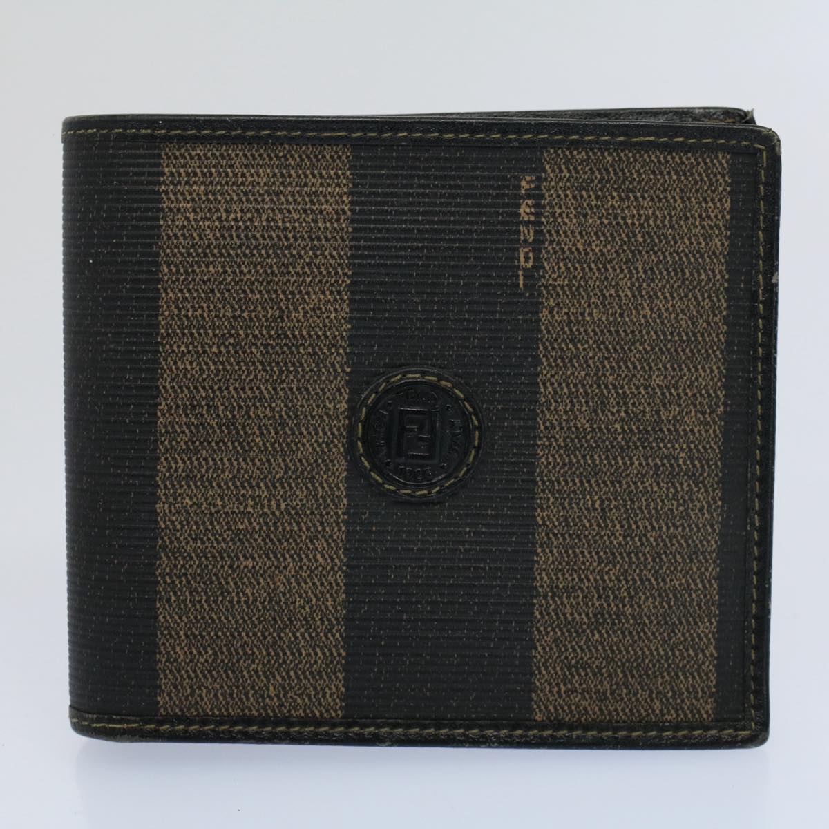 FENDI Zucca Zucchino Canvas Pouch Wallet Canvas 4Set Brown Black Auth bs8399