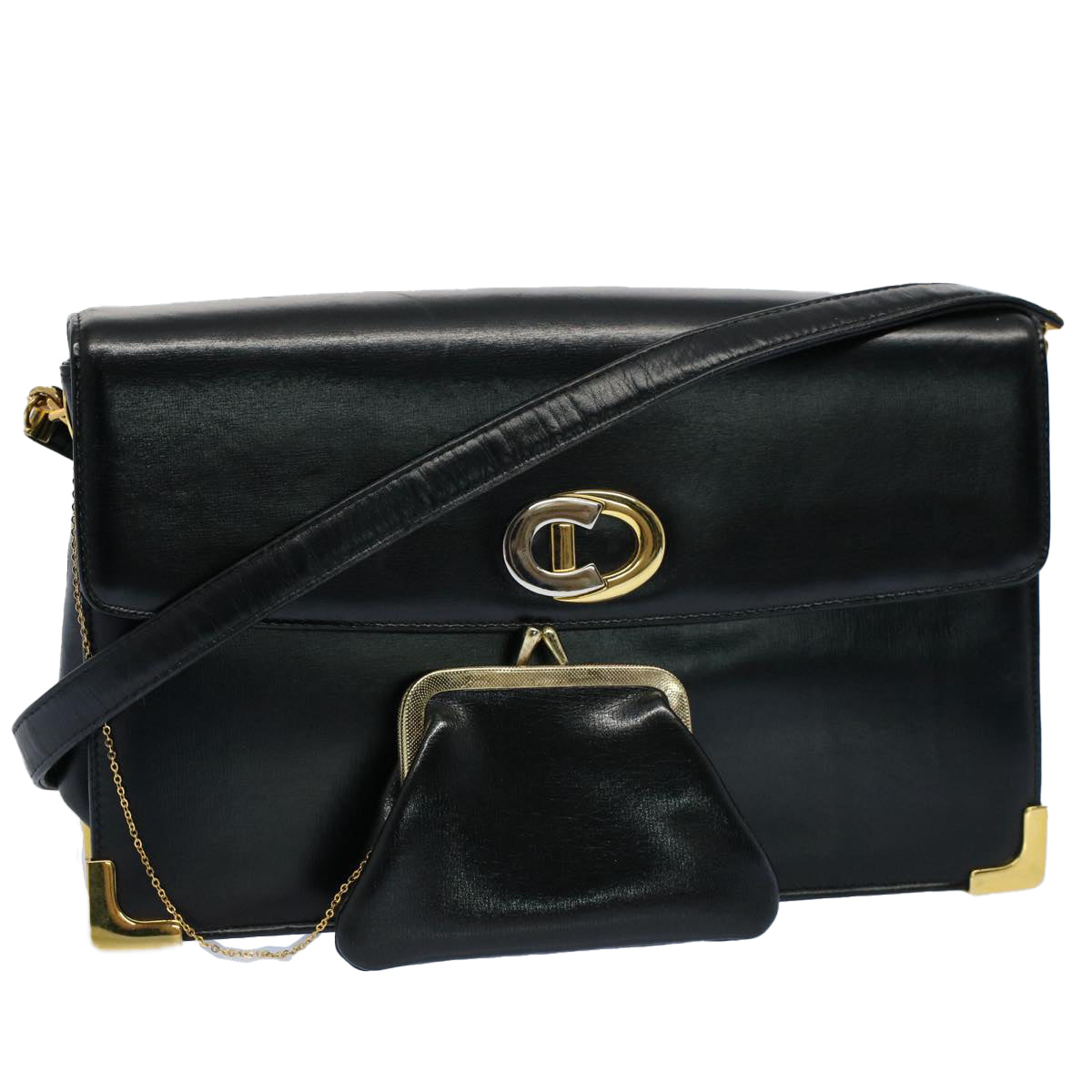 Christian Dior Shoulder Bag Leather Black Auth bs8407