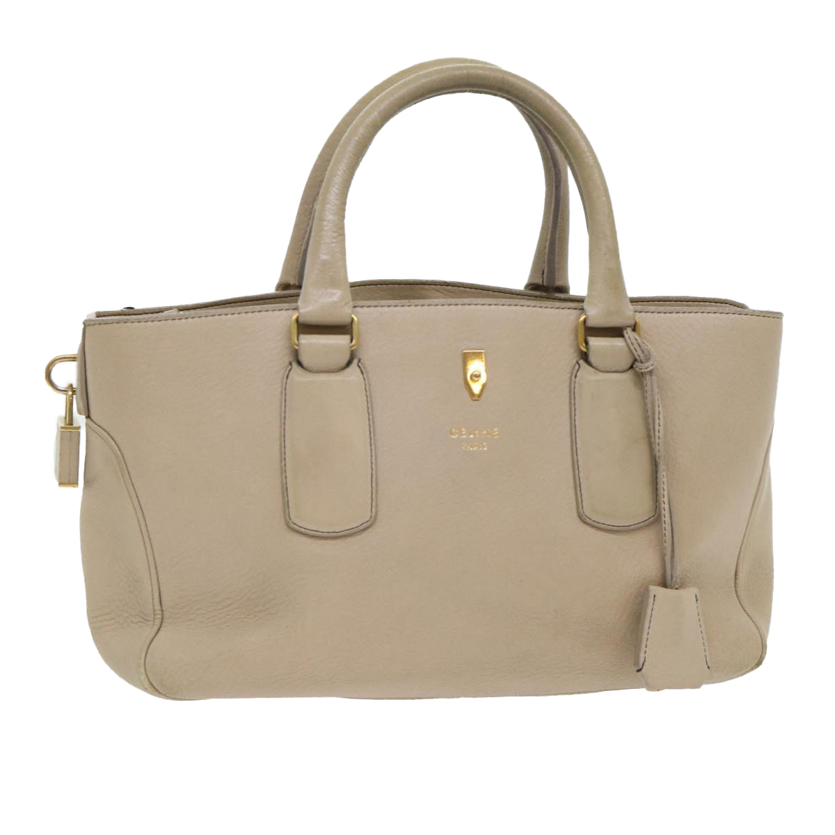 CELINE Hand Bag Leather Beige Auth bs8421