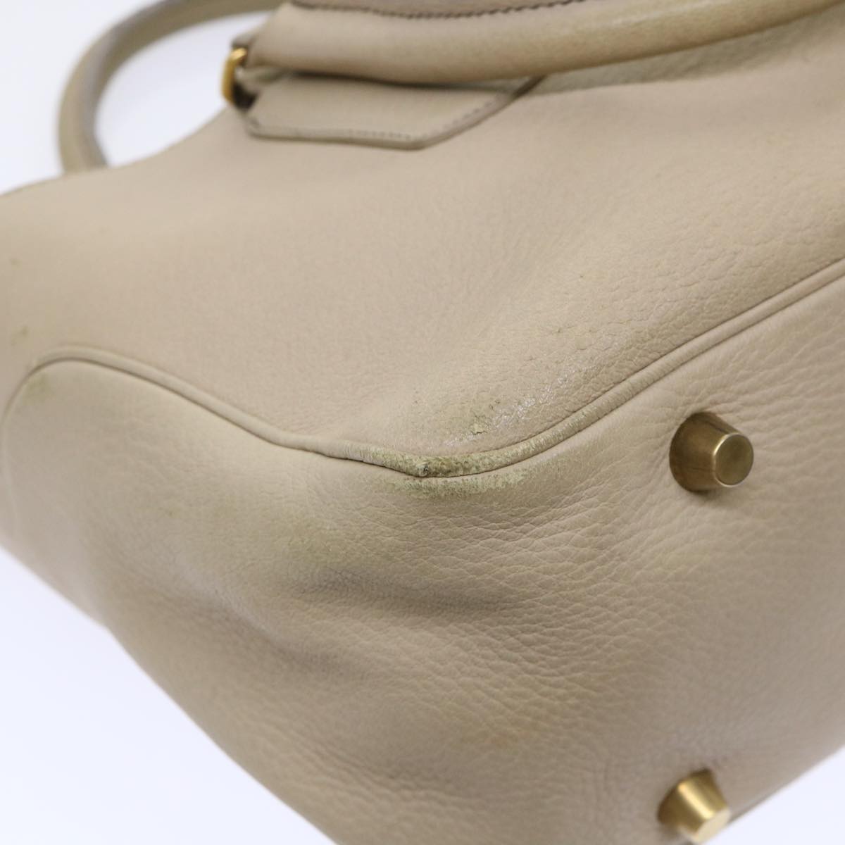 CELINE Hand Bag Leather Beige Auth bs8421