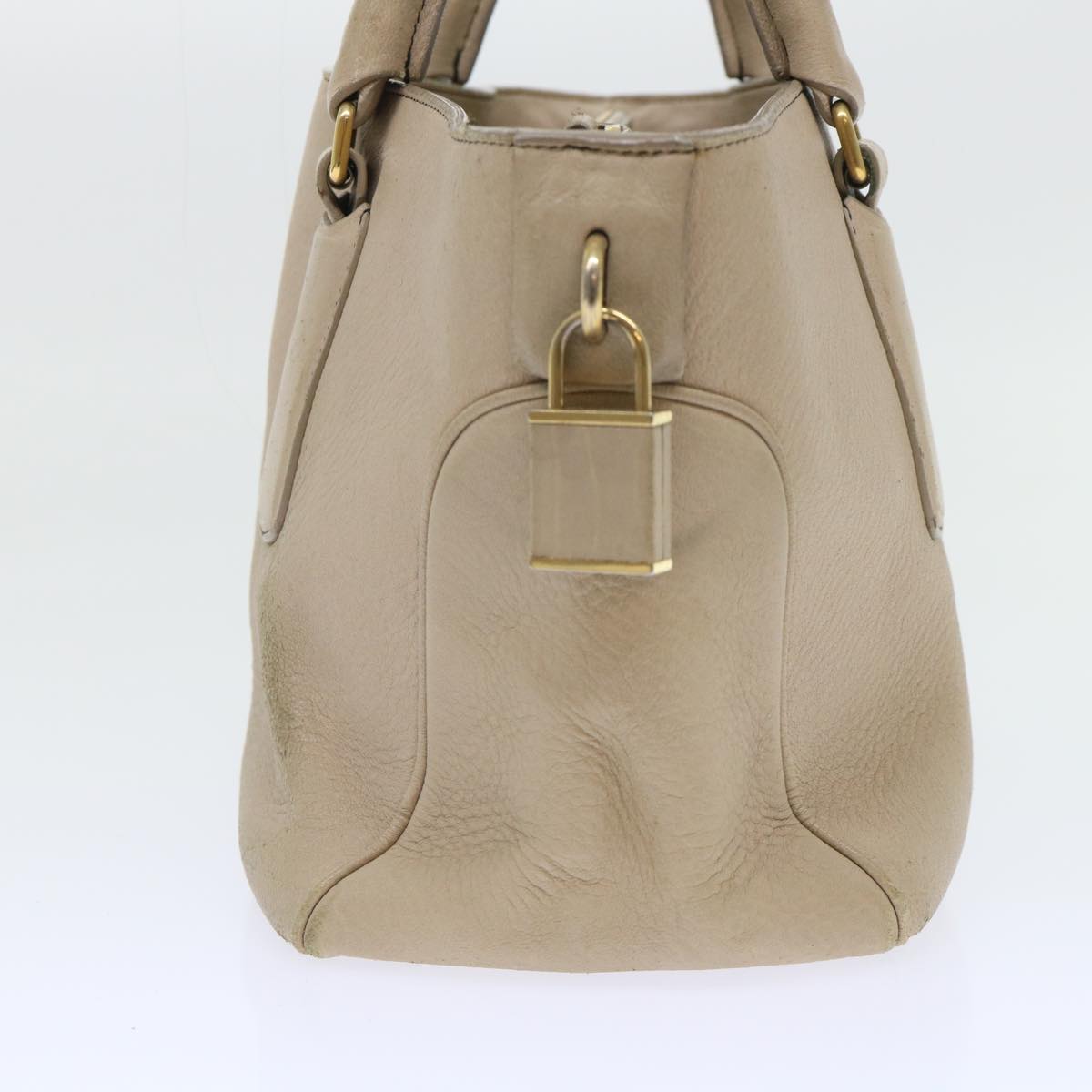 CELINE Hand Bag Leather Beige Auth bs8421